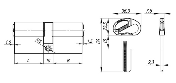 Цилиндровый механизм (D-PRO500/80) D-PRO5000Key80(30+10+40) PB латунь 5Key