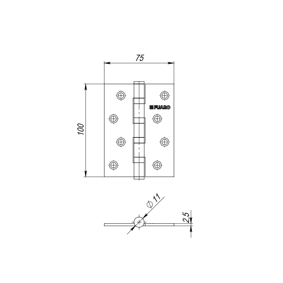 Петля универсальная IN4400U AB (4BB 100x75x2,5) бронза