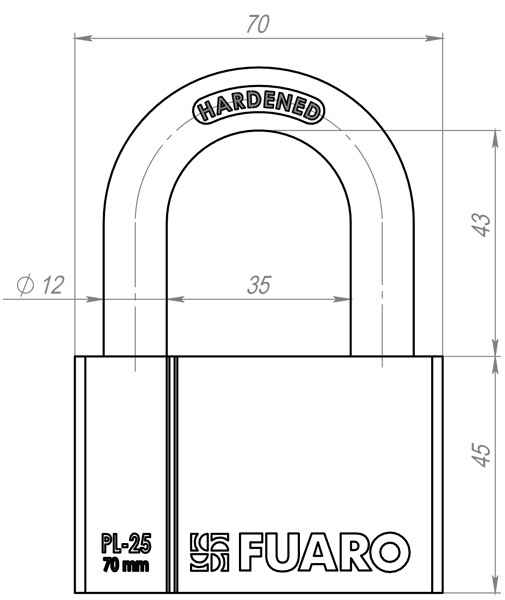 Замок навесной PL-PROTEC-2570 4 fin key (PL-2570) фин. /блистер