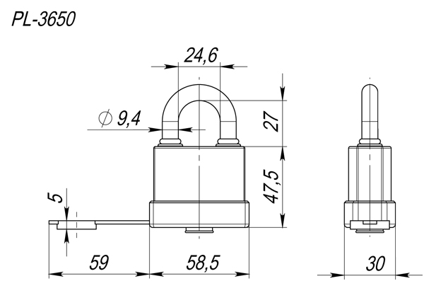 Замок навесной PL-WEATHER-3650 3key (PL-3650) англ. /блистер