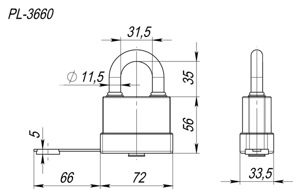 Замок навесной PL-WEATHER-3660 3key (PL-3660), англ. /блистер