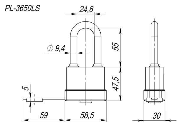 Замок навесной PL-WEATHER-3650 LS 3key (PL-3650 LS) удл. дужка, англ. /блистер