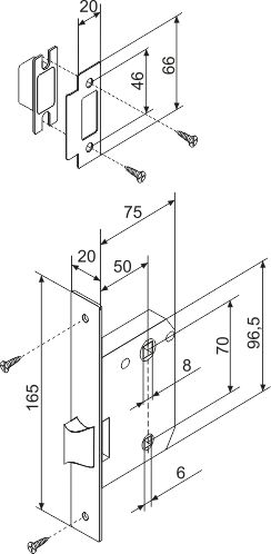 Защелка врезная METF72-50 (F72-50) CP хром