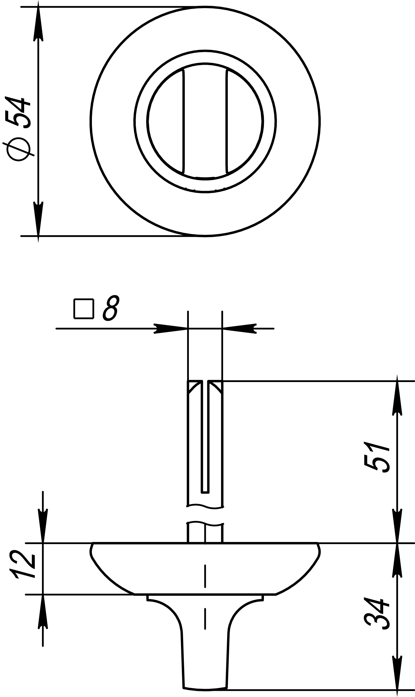 Ручка поворотная BKW8.R.RM54 (BKW8 RM) CP-8 хром