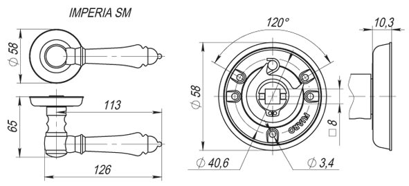 Ручка раздельная R.SM58.IMPERIA (IMPERIA SM) MAB-6 темная бронза