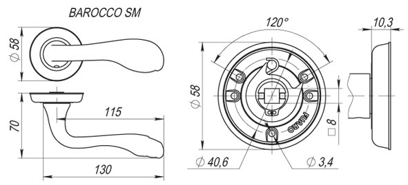 Ручка раздельная R.SM58.BAROCCO (BAROCCO SM) GOLD-24 золото 24К