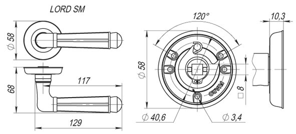 Ручка раздельная R.SM58.LORD (LORD SM) MAB-6 темная бронза