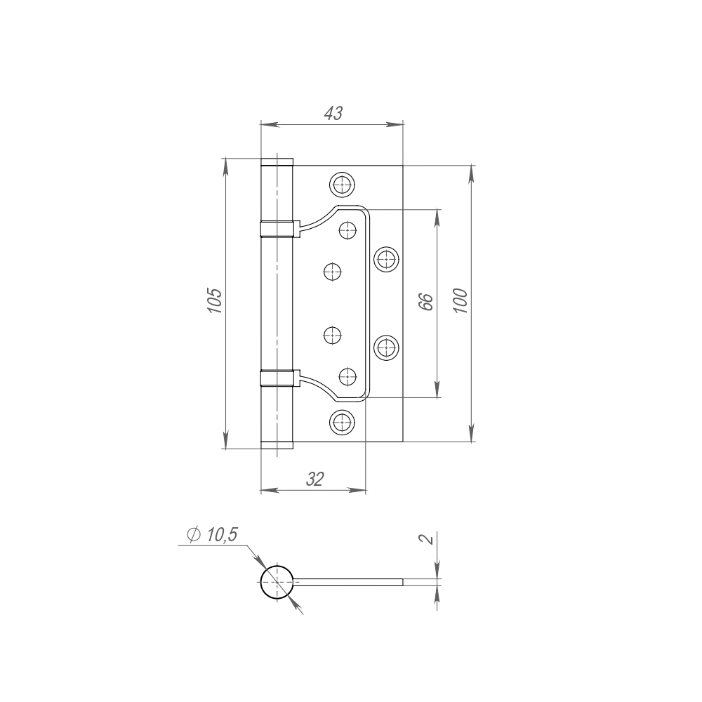 Петля универсальная без врезки IN4300W SN (300-2BB 100x2) мат. никель