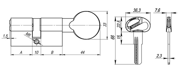 Цилиндровый механизм (D-PRO502/110) D-PRO5002Knob110(50+10+50) CP хром 5Key