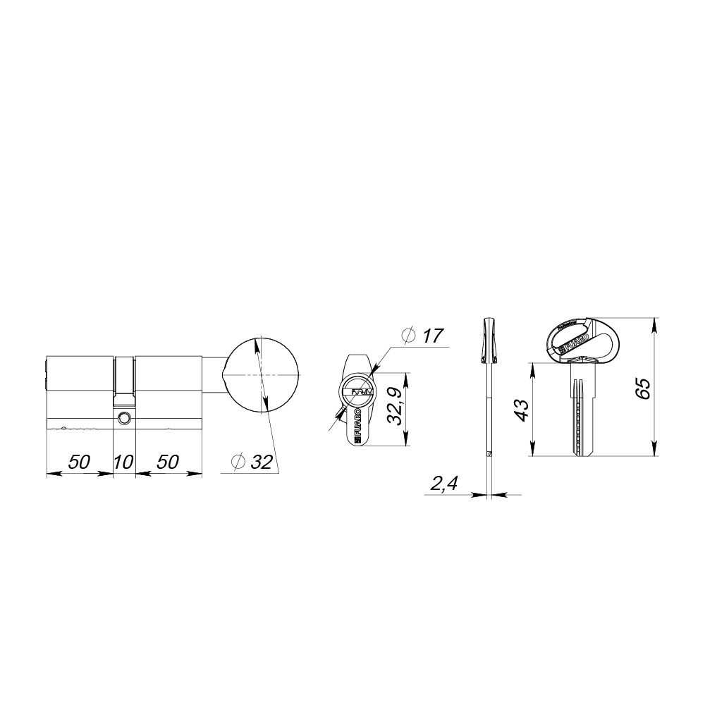 Цилиндровый механизм (D-PRO502-8/110) D-PRO5002-8Knob110(50+10+50) CP хром 5+1Key с верт. перекод.