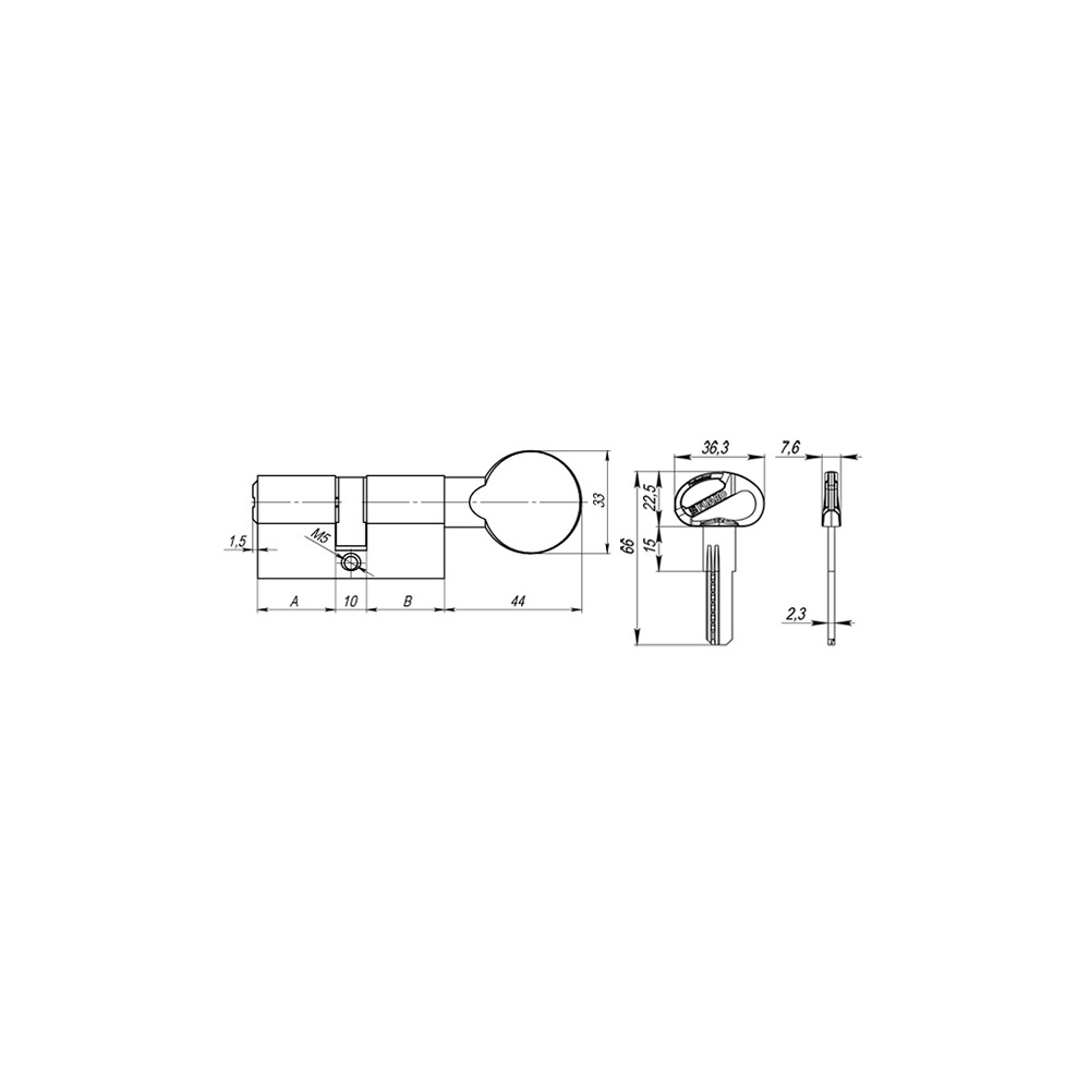 Цилиндровый механизм (D-PRO502/70) D-PRO5002Knob70(30+10+30) BL черный 5Key