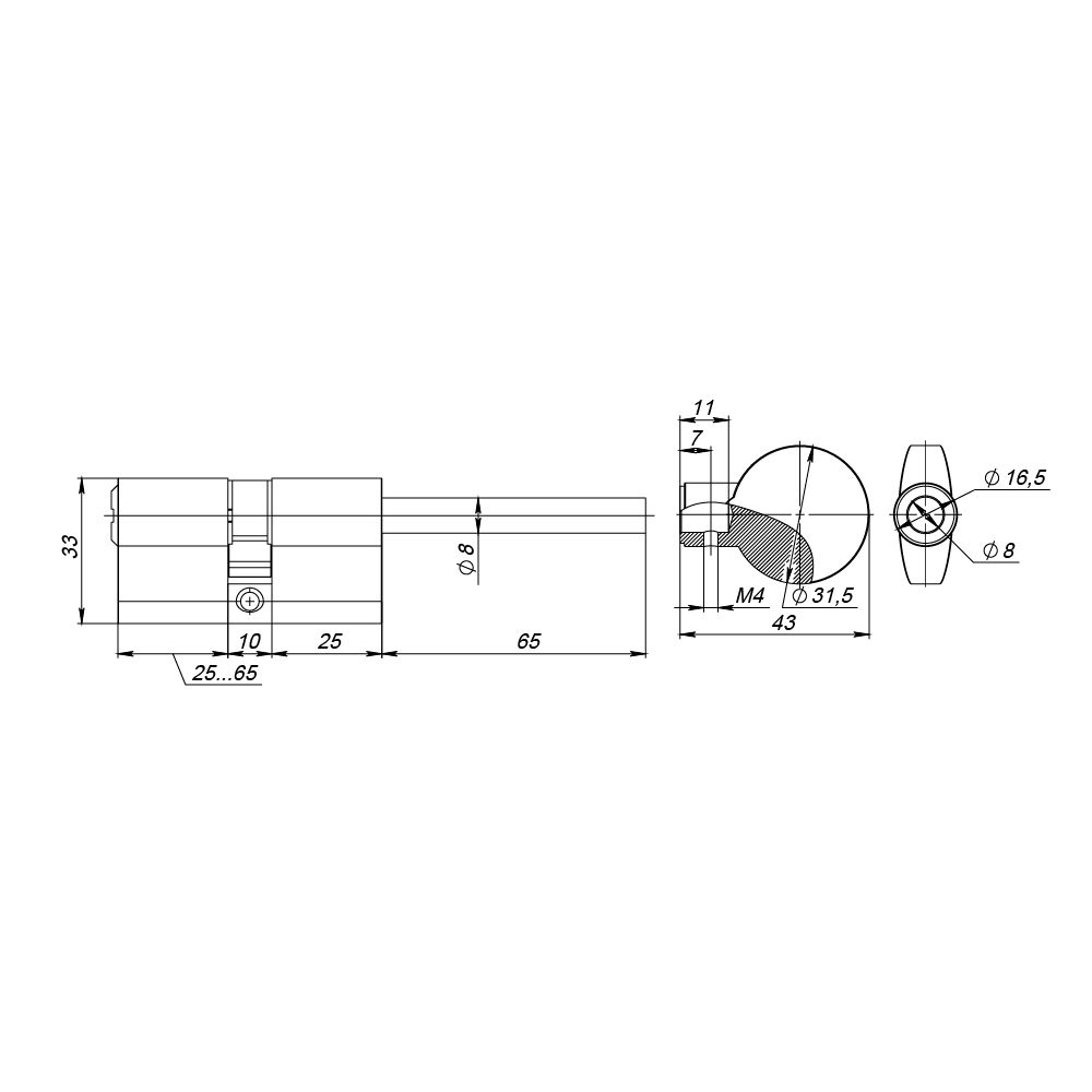 Цилиндровый механизм (D-PRO507-8) D-PRO5007-8Key75(40+10+25) CP хром 5+1Key со штоком перекод.