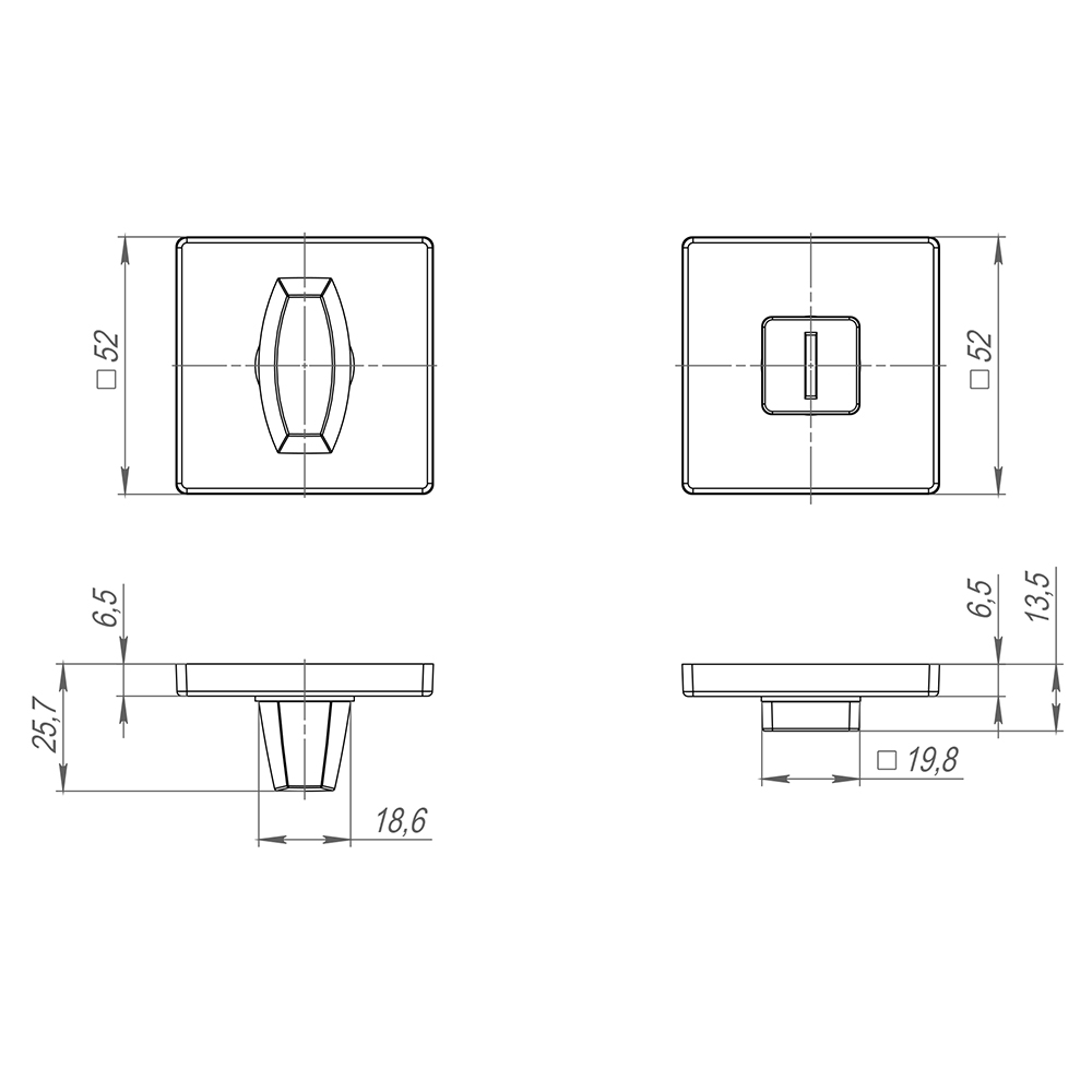 Ручка поворотная BK6.K.SL52 (BK6 SL) CP-8 хром