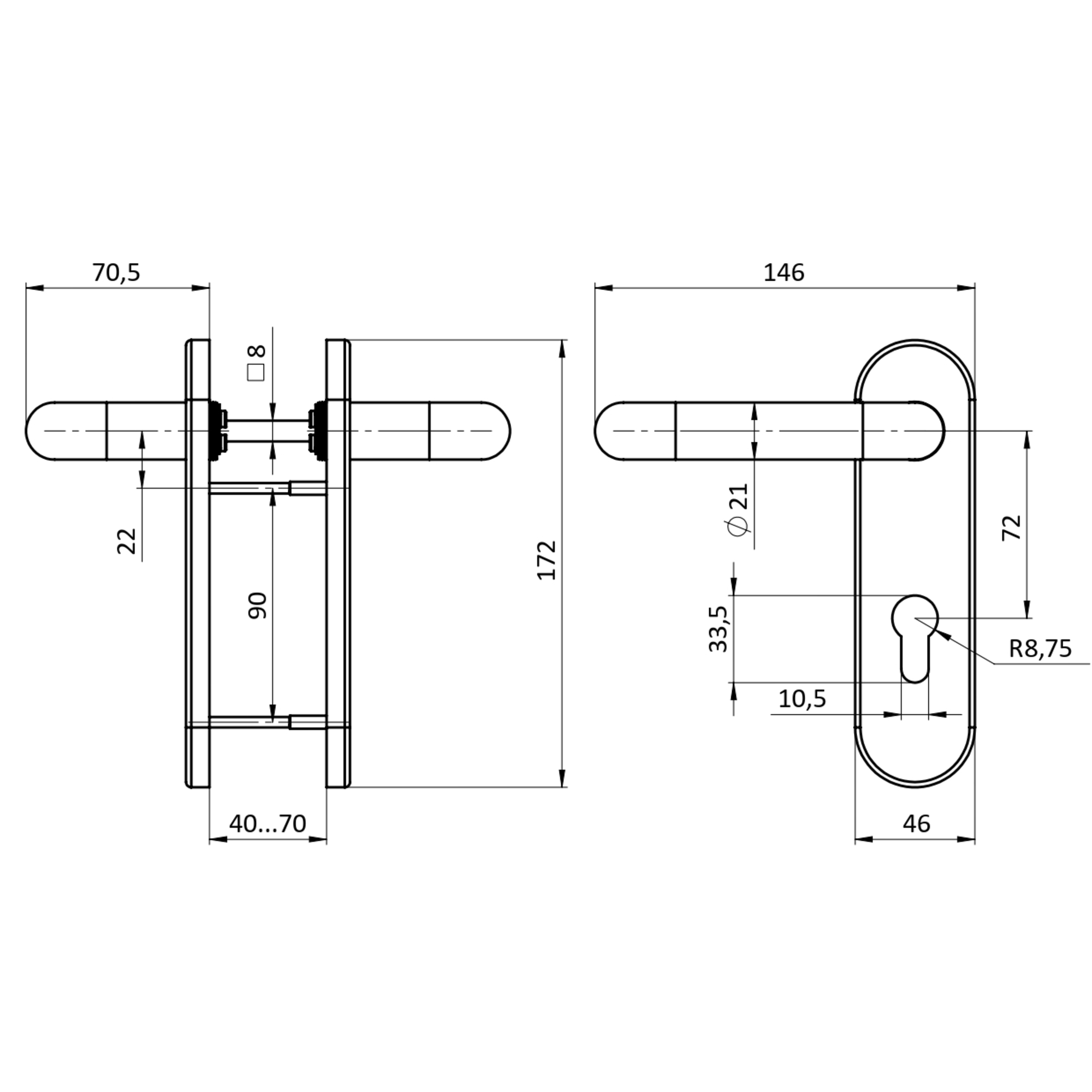 Ручка дверная FP.DH172.0433 NE (B2B)  (8x120) с пружиной BL-24 черный