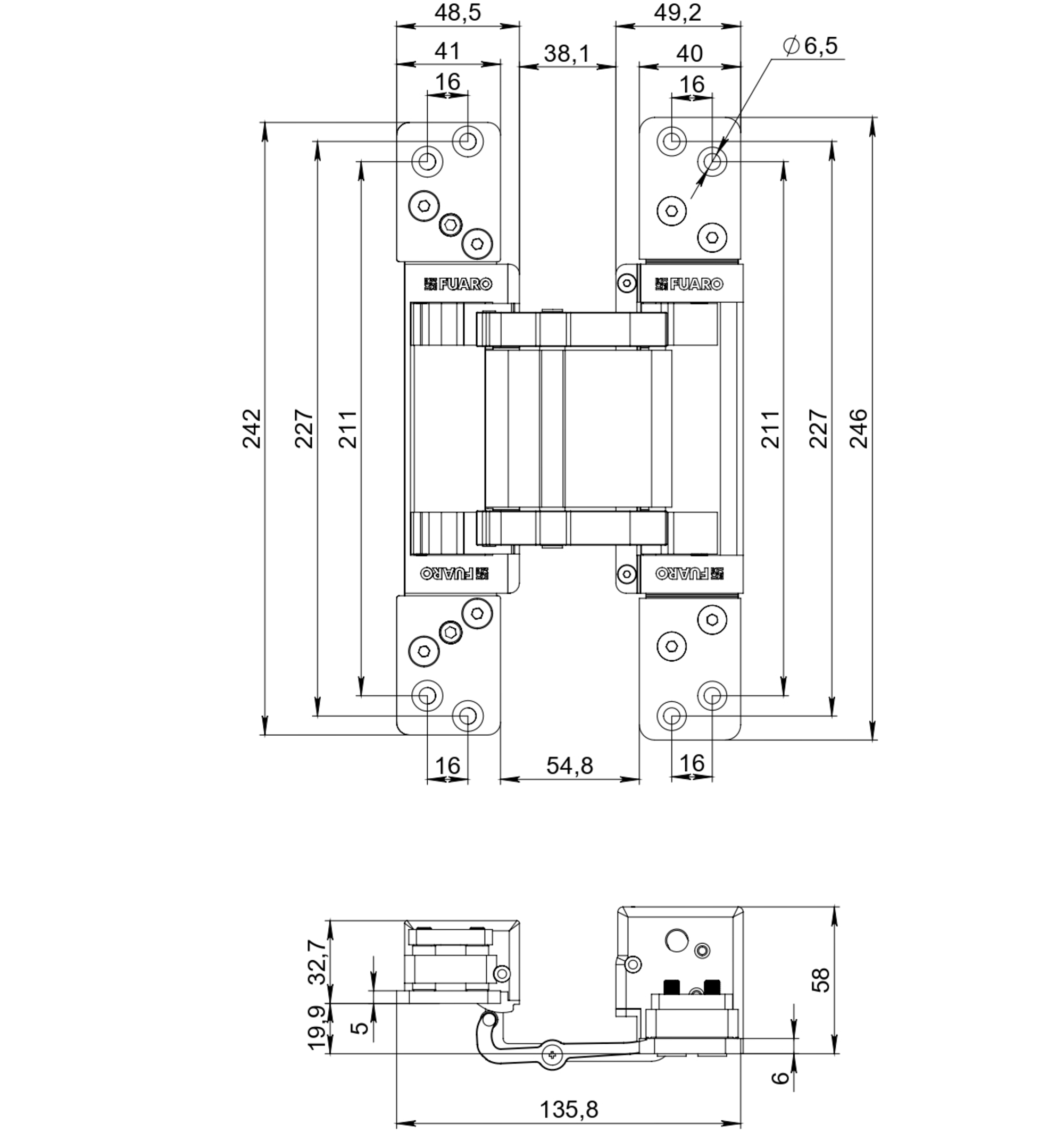 Петля скрытой установки HH-180-200 (200 кг на 2 петли, 180 угол открывания) BL (черная)