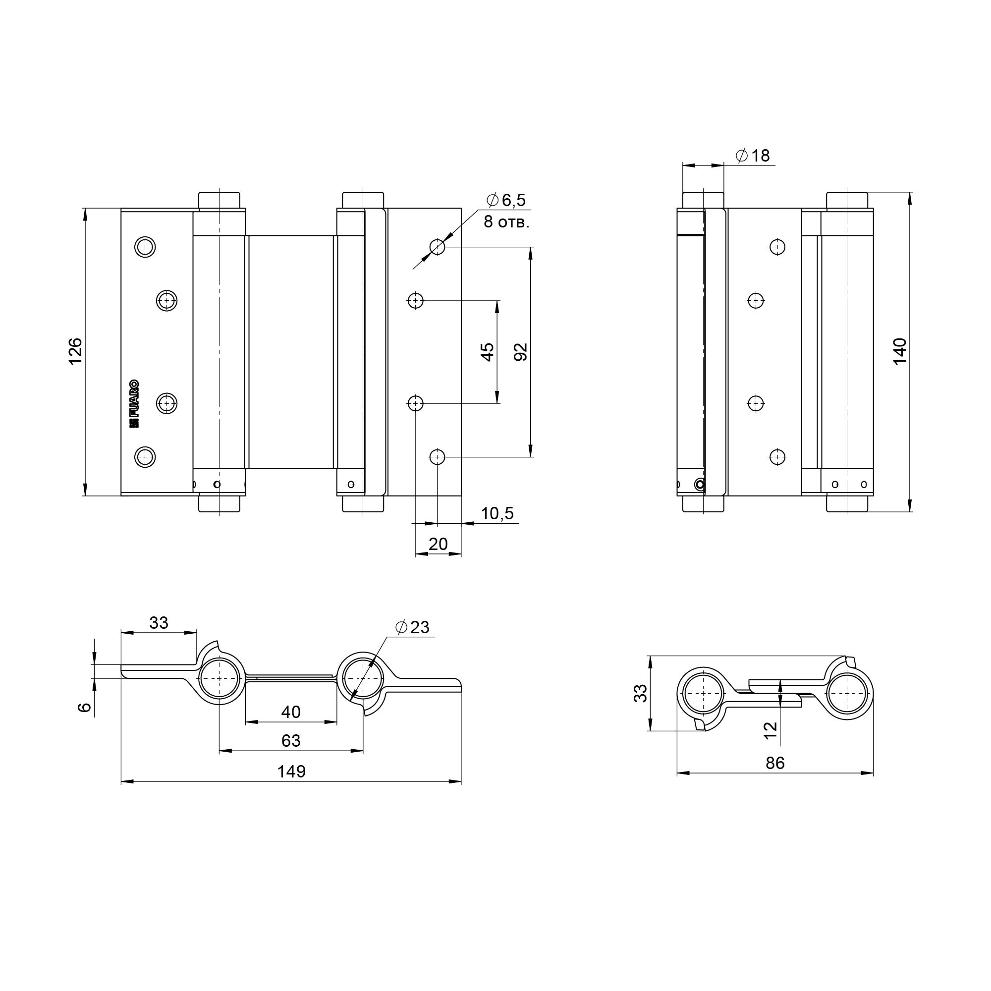 Пружинная двусторонняя (барная) петля DSH5 (125х86х1,5) INOX 201 SN мат. никель (блистер) 